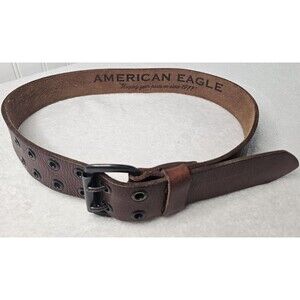 American Eagle Outfitters (AEO)  brown leather double-grommet belt with...